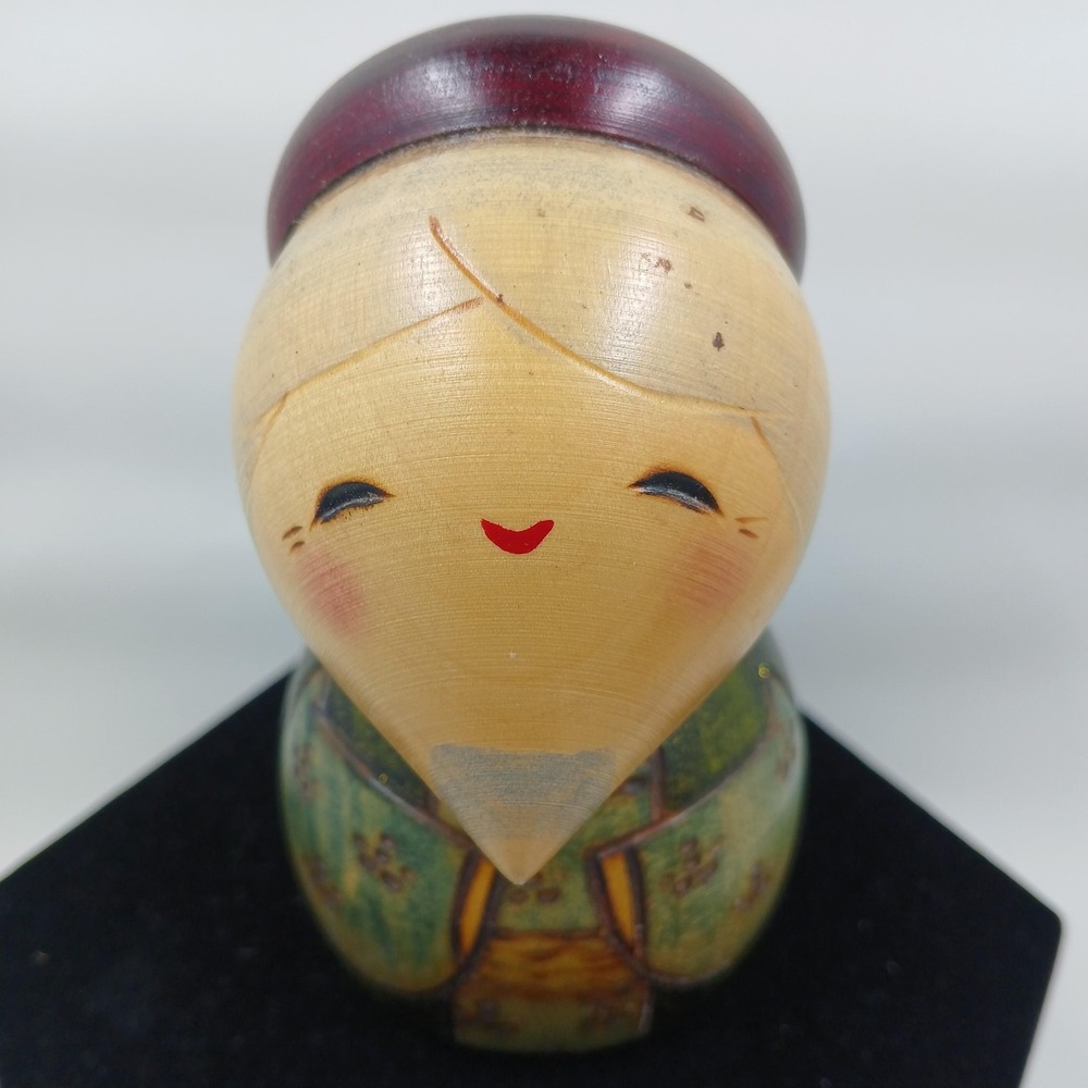 Japanese Kokeshi Wooden Doll Pair Hand Painted Kimono‎ Couple Signed Lacquered - Picture 5 of 15